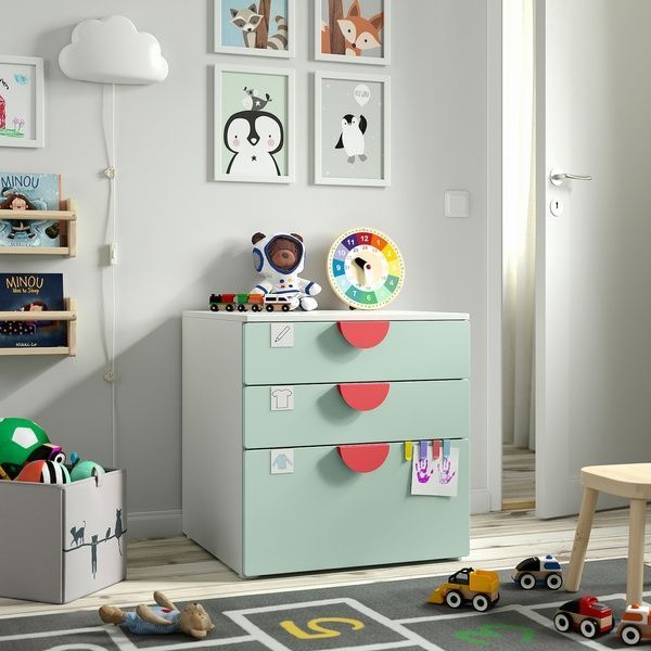 IKEA Комод, 3 шухляди, білий/світло-зелений SM&Aring;STAD / PLATSA, 595.429.01 59542901 фото