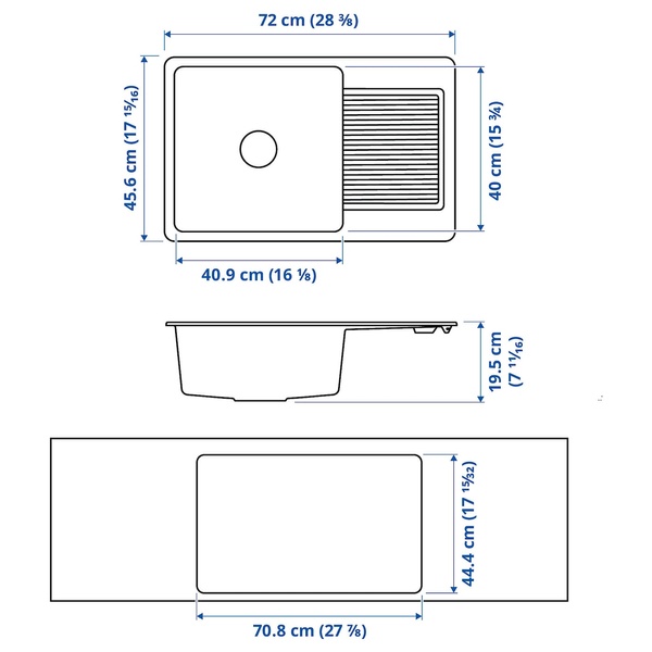 IKEA Вставна раковина, 1 чаша зі зливом, композит чорний/кварц KILSVIKEN, 893.370.27 89337027 фото