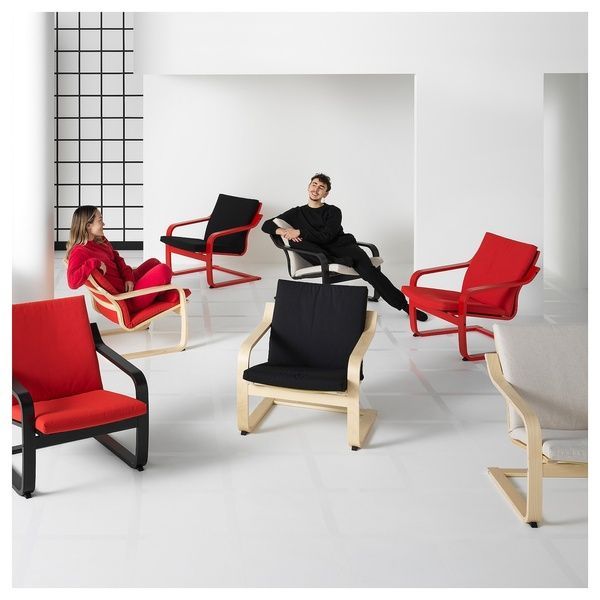 IKEA Крісло з низькою спинкою, червоний/чорний Vissle PO&Auml;NG, 995.515.78 99551578 фото