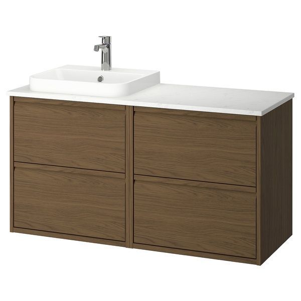 IKEA Тумба умивальник/умивальник/кран, імітація коричневого кольору. імітація дуба/білого мармуру &Auml;NGSJ&Ouml;N / BACKSJ&Ouml;N, 995.286.20 99528620 фото
