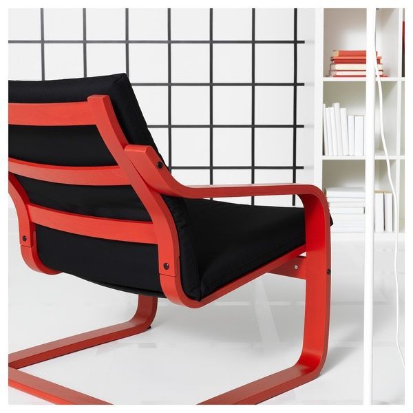 IKEA Крісло з низькою спинкою, червоний/чорний Vissle PO&Auml;NG, 995.515.78 99551578 фото