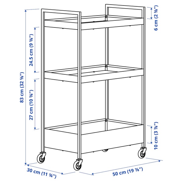 IKEA NISSAFORS (ІKEA НИССАФОРС), Візок, блідо-зелений, 50,5x30x83 см, 905.319.57 90531957 фото