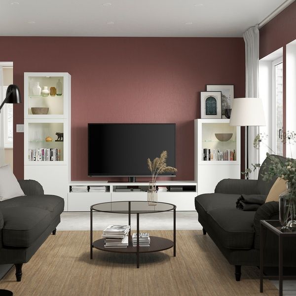IKEA Комбинация ТВ/стеклянная дверца, белый/Лаппвикен белое прозрачное стекло BEST&Aring;, 093.307.94 09330794 фото