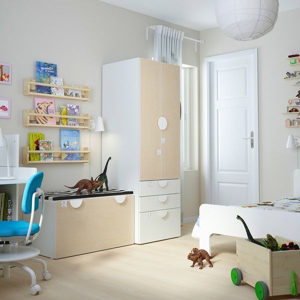 IKEA Книжный шкаф, белая берёза/со скамейкой SM&Aring;STAD / PLATSA, 594.312.34 59431234 фото