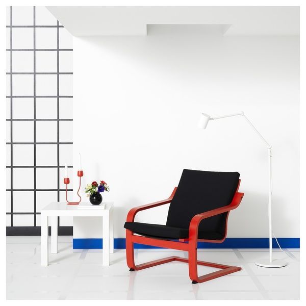 IKEA Крісло з низькою спинкою, червоний/чорний Vissle PO&Auml;NG, 995.515.78 99551578 фото