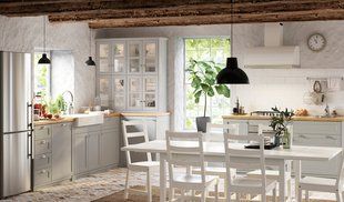 IKEA Висока шафа з льодом/дверцята/3дверцята білий/Lerhyttan світло-сірий METOD, 194.645.37 19464537 фото