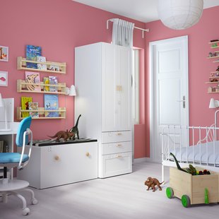 IKEA SMASTAD/PLATSA (ІKEA СМАСТАД/ПЛАЦА), Книжкова шафа, біла біла рама/з лавкою, 150x57x181 см, 394.312.30 39431230 фото