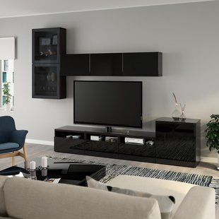 IKEA BESTA (ИКЕА БЕСТА), Комбинация ТВ/стекл дверцы, черно-коричневый/Сельсвикен глянцевый/черное дымчатое стекло, 300х42х211 см, 694.067.19 69406719 фото