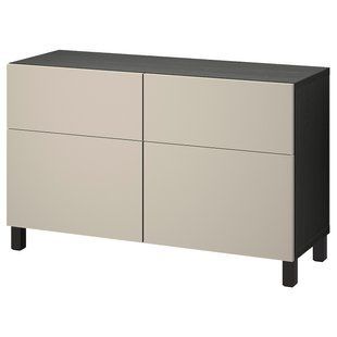 IKEA BESTA (ИКЕА БЕСТО), Комбинация для хранения с дверцами/ящиками, черно-коричневый/Lappviken/Stubbarp светло-серо-бежевый, 120x42x74 см, 294.402.25 29440225 фото
