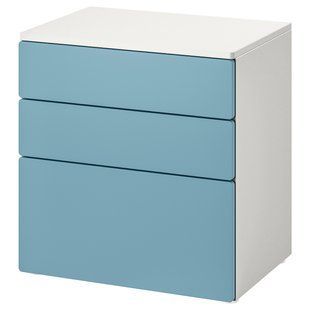 IKEA Комод, 3 шухляди, білий/синій SM&Aring;STAD / PLATSA, 295.438.22 29543822 фото