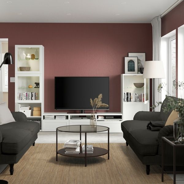 IKEA BEST&Aring; (ІKEA БЕСТО), Поєднання на ТБ/скляними дверима, білий, Hanviken білий прозоре скло, 300x42x193 см, 493.307.92 49330792 фото