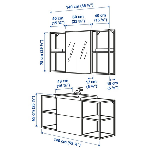 IKEA ENHET/TVALLEN (ІKEA ЭНХЕТ/ТВАЛЛЕН), Меблі для ванної, набір з 18 шт., білий/блідо-сіро-зелений Змішувач Glypen, 140x43x65 см, 494.992.67 49499267 фото