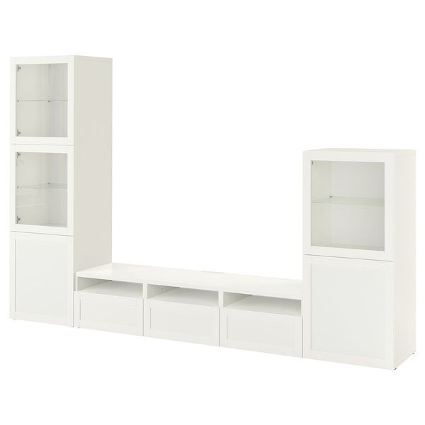 IKEA BEST&Aring; (ІKEA БЕСТО), Поєднання на ТБ/скляними дверима, білий, Hanviken білий прозоре скло, 300x42x193 см, 493.307.92 49330792 фото