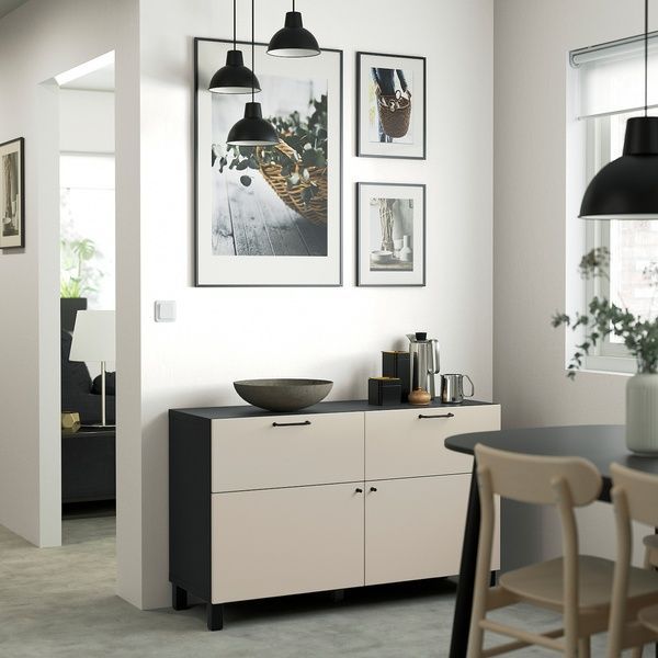 IKEA BESTA (ИКЕА БЕСТО), Комбинация для хранения с дверцами/ящиками, черно-коричневый/Lappviken/Stubbarp светло-серо-бежевый, 120x42x74 см, 294.402.25 29440225 фото