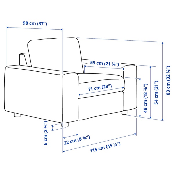 IKEA VIMLE (ИКЕА ВИМЛЕ), Кресло с широкими подлокотниками/Гуннаред средний серый, 994.771.83 99477183 фото