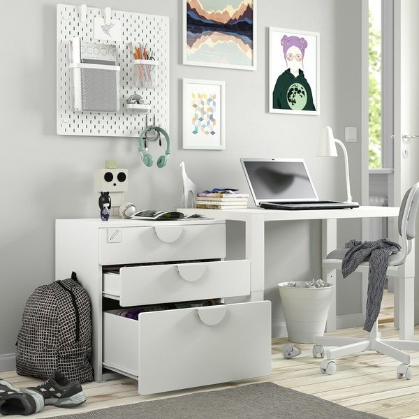 IKEA Комод, 3 шухляди, білий/світло-зелений SM&Aring;STAD / PLATSA, 895.438.19 89543819 фото