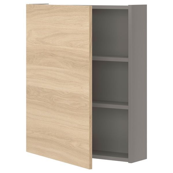 IKEA Навісна шафа 2 полиці/дверцята сірий/імітація. дуб ENHET, 093.236.56 09323656 фото