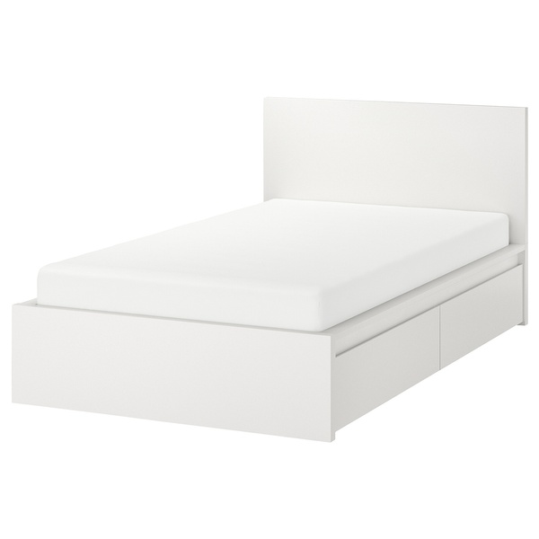 IKEA MALM (ІKEA МАЛЬМ), Каркас ліжка з 2 ящиками для зберігання, білий, 120х200 см, 690.682.24 69068224 фото