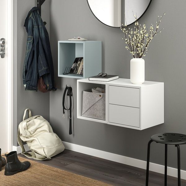 IKEA Комбинация навесного шкафа, белый/светло-серо-синий EKET, 595.216.87 59521687 фото