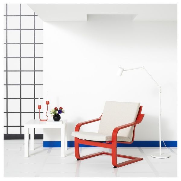 IKEA Кресло с низкой спинкой, красный/Каторп натуральный/бежевый PO&Auml;NG, 895.516.11 89551611 фото