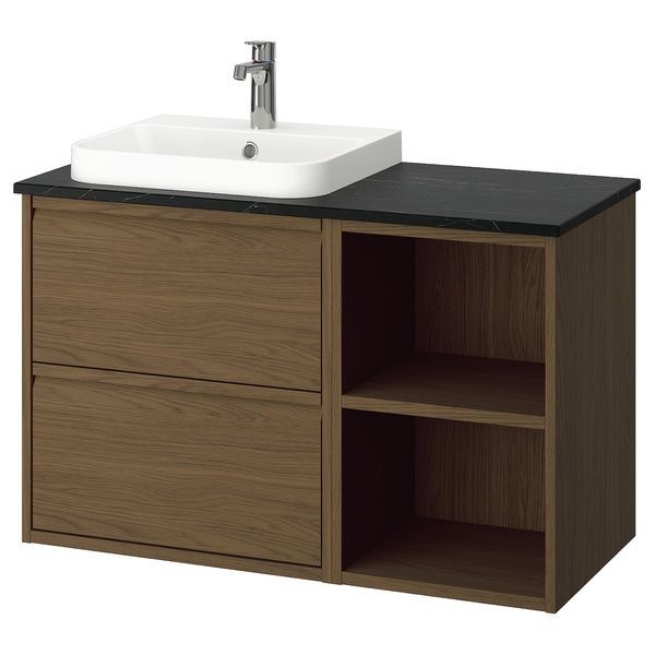 IKEA Умывальник/умывальник/смеситель, имитация коричневого цвета. имитация дуба/черного мрамора &Auml;NGSJ&Ouml;N / BACKSJ&Ouml;N, 795.284.66 79528466 фото
