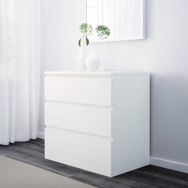 IKEA MALM (ИКЕА МАЛЬМ), Набор мебели для спальни, 3 предмета, белый, 494.834.12 49483412 фото