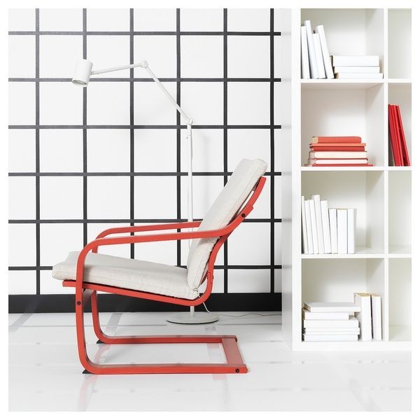 IKEA Кресло с низкой спинкой, красный/Каторп натуральный/бежевый PO&Auml;NG, 895.516.11 89551611 фото