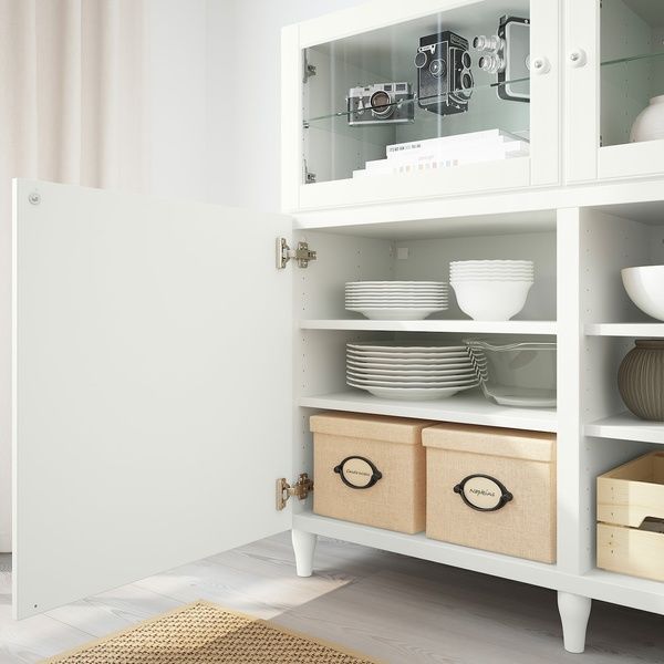 IKEA BESTA (ІKEA БЕСТА), Комбинация с дверцами, белый/Смевикен/Каббарп белый прозрачное стекло, 180х42х112 см, 293.843.47 29384347 фото