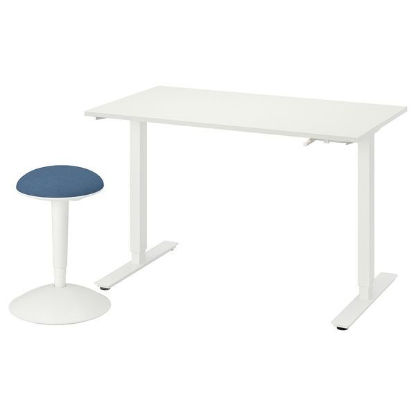 IKEA Табурет сидячий/стоячий, білий/темно-синій TROTTEN / NILSERIK, 995.014.23 99501423 фото