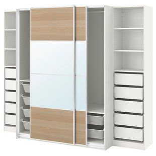 IKEA Шафа з розсувними дверима, біле 2-стороннє/дубове біле дзеркало PAX / MEHAMN/AULI, 595.614.28 59561428 фото