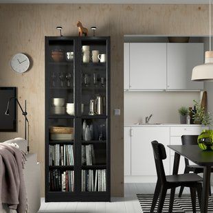 IKEA Книжный шкаф со стеклянными дверцами, имитация черного цвета. дуб BILLY / OXBERG, 594.833.17 59483317 фото