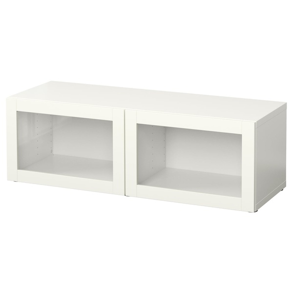 IKEA BESTÅ (ІKEA БЕСТО), Вітрина біла/Сіндвік біле прозоре скло, 120x42x38 см, 990.476.59 99047659 фото