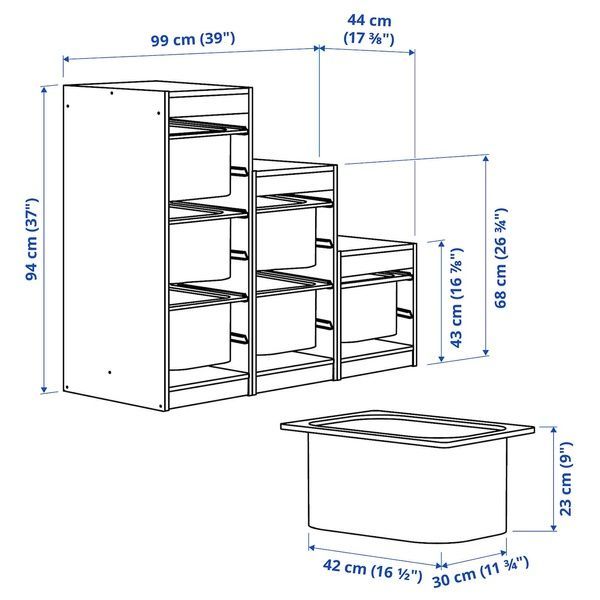 IKEA Полка с контейнерами, серый/серо-синий TROFAST, 395.268.41 39526841 фото