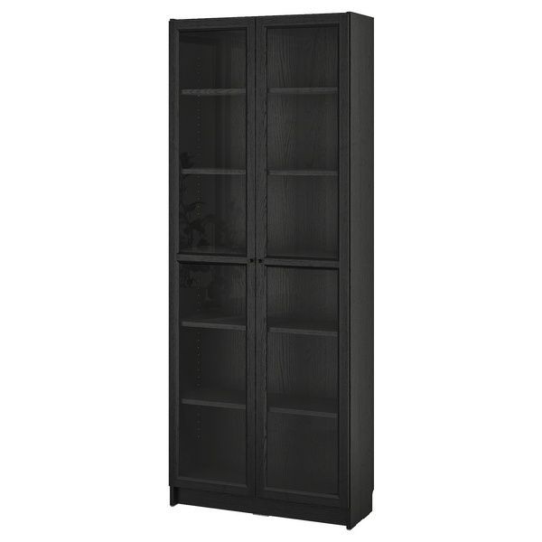 IKEA Книжкова шафа зі скляними дверцятами, чорна імітація. дуб BILLY / OXBERG, 594.833.17 59483317 фото