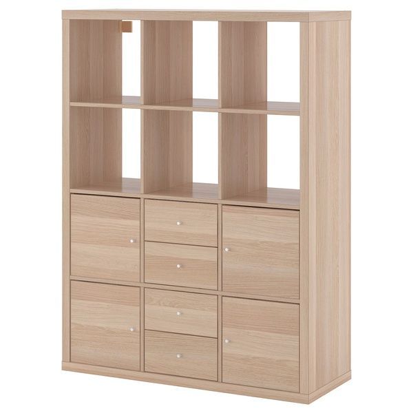 IKEA Стеллаж с 6 вставками, дуб беленый KALLAX, 592.782.65 59278265 фото