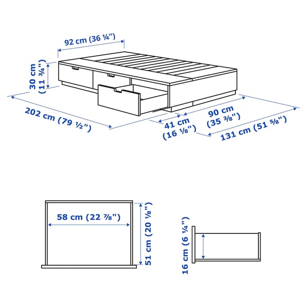 IKEA Ліжко NORDLI (ІKEA НОРДЛИ), Каркас ліжка з ящиками, антрацит, 90х200 см, 803.727.89 80372789 фото