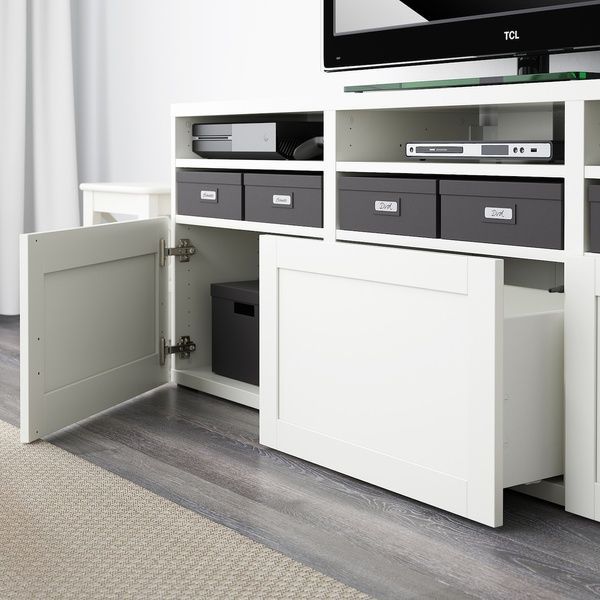 IKEA Комбинация ТВ/стекл дверца, белый/Ханвикен белое прозрачное стекло BEST&Aring;, 094.103.71 09410371 фото