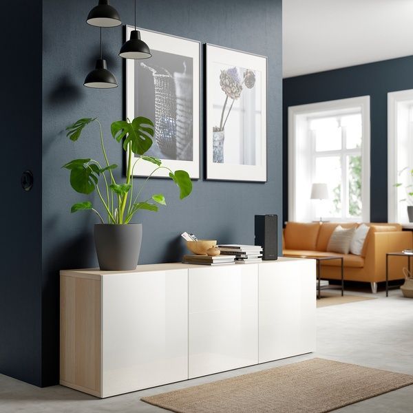 IKEA Комбінація з дверима, ефект білого дуба/Selsviken глянець/білий BEST&Aring;, 893.249.92 89324992 фото