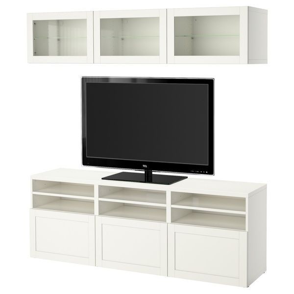 IKEA Комбинация ТВ/стекл дверца, белый/Ханвикен белое прозрачное стекло BEST&Aring;, 094.103.71 09410371 фото