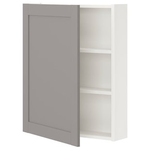 IKEA ENHET (ІKEA ENHET), Шафа навісний 2 полки/дверцята, білий, сірий каркас, 60x15x75 см, 993.236.66 99323666 фото