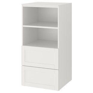 IKEA SMASTAD/PLATSA (ІKEA СМАСТАД/ПЛАЦА), Книжкова шафа, білий, білий каркас/з 2 ящиками, 60x57x123 см, 093.963.46 09396346 фото