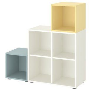 IKEA Комбинация шкафа на ножках, белый светло-серо-синий/бледно-желтый EKET, 095.221.75 09522175 фото