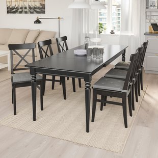 IKEA INGATORP / INGOLF (ИКЕА ИНГАТОРП/ИНГОЛЬФ), Стол и 6 стульев, черный/коричнево-черный, 155/215 см, 492.968.87 49296887 фото