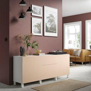 IKEA BESTA (ИКЕА БЕСТА), Комбинация для хранения с ящиками, белый Bj&ouml;rk&ouml;viken/березовый шпон, 180x42x74 см, 894.243.26 89424326 фото