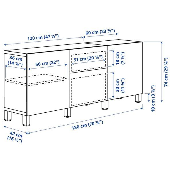 IKEA BESTA (ИКЕА БЕСТА), Комбинация для хранения с ящиками, белый Bj&ouml;rk&ouml;viken/березовый шпон, 180x42x74 см, 894.243.26 89424326 фото