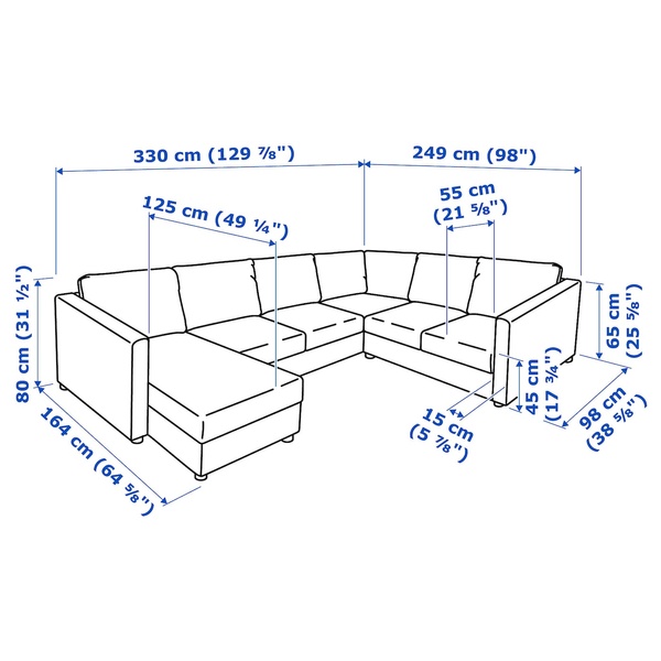 IKEA VIMLE (ІKEA ВИМЛЕ), 5-місний кутовий диван з шезлонгом/Гран/Бомстад чорний, 393.067.64 39306764 фото