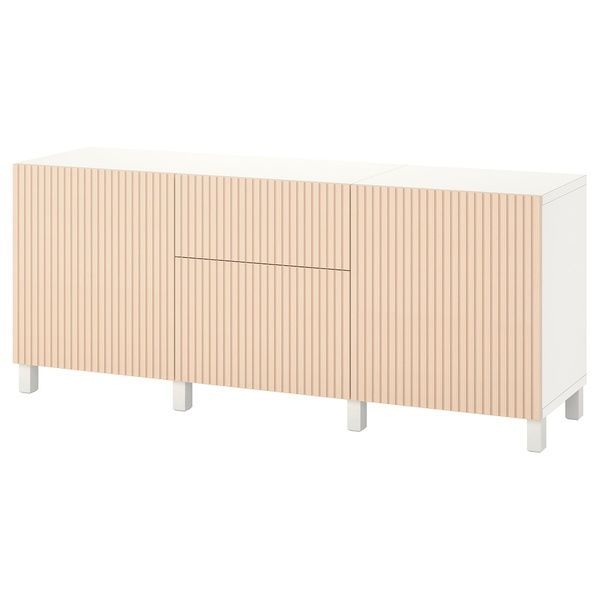IKEA BESTA (ИКЕА БЕСТА), Комбинация для хранения с ящиками, белый Bj&ouml;rk&ouml;viken/березовый шпон, 180x42x74 см, 894.243.26 89424326 фото