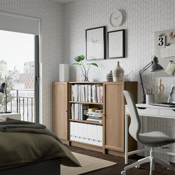 IKEA Комбинация стеллажей с дверцами, имитация. дуб BILLY / OXBERG, 194.835.93 19483593 фото