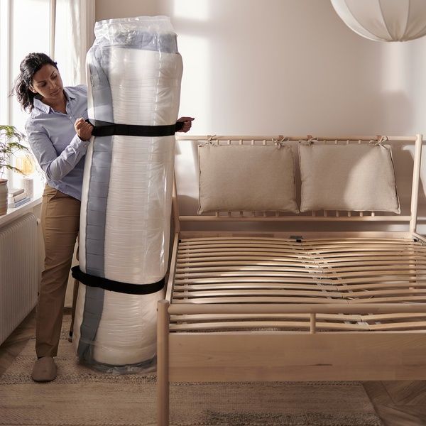 IKEA Континентальне ліжко, Valev&aring;g середньої жорсткості/світло-блакитний білий LYNG&Ouml;R, 895.523.85 89552385 фото