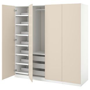 IKEA PAX/REINSVOLL (ІKEA ПАКС/РЕЙНСВОЛЛ), Гардеробна комбінація, білий/сіро-бежевий, 200х60х201 см, 293.846.58 29384658 фото
